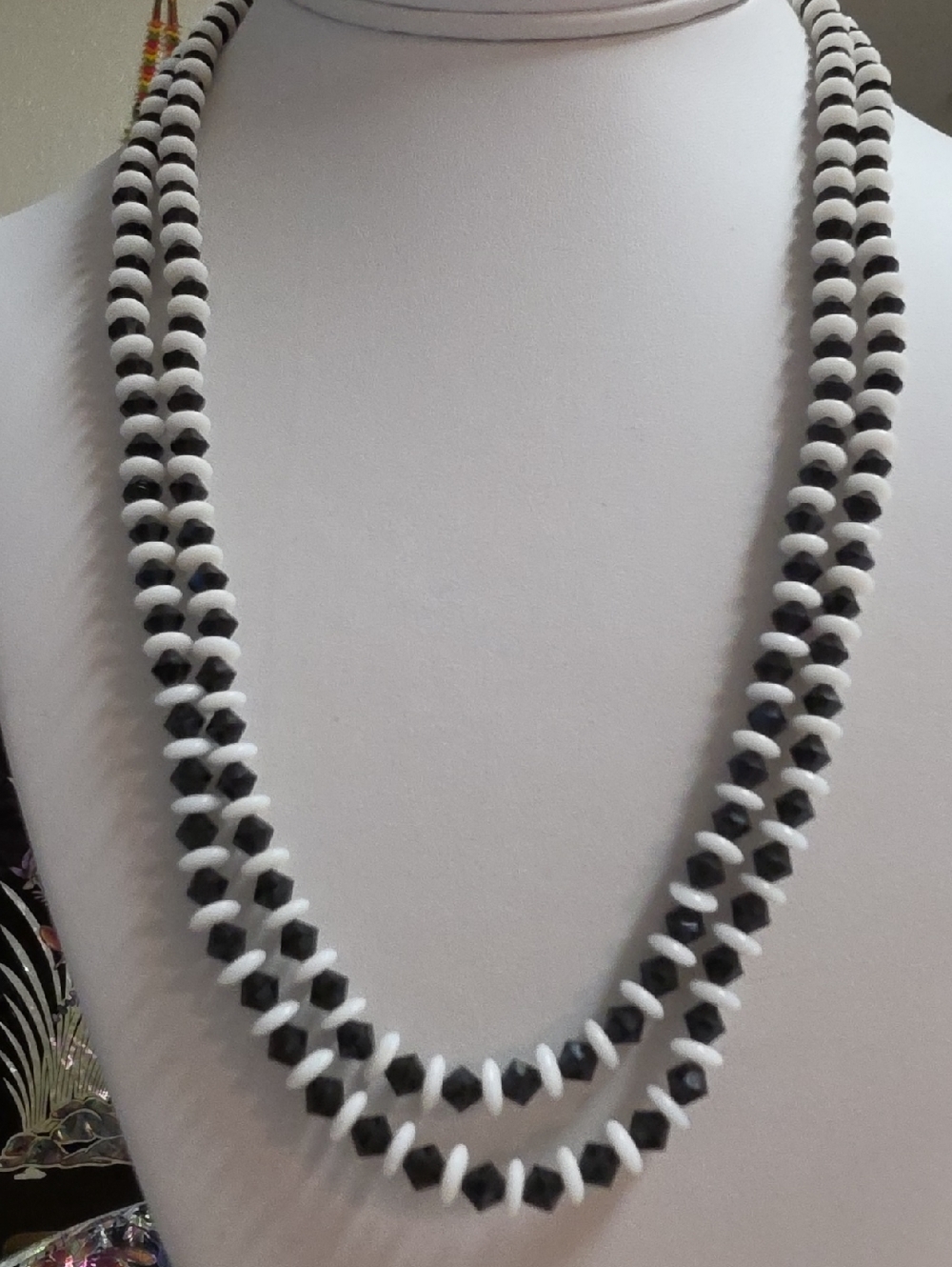Vintage Laguna  Black and White Lucite Two Strand Necklace